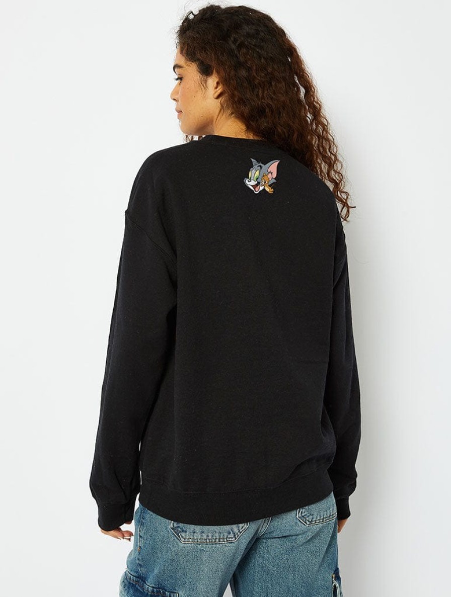 Skinnydip London Tom & Jerry Varsity Sweatshirt In Black Loungewear