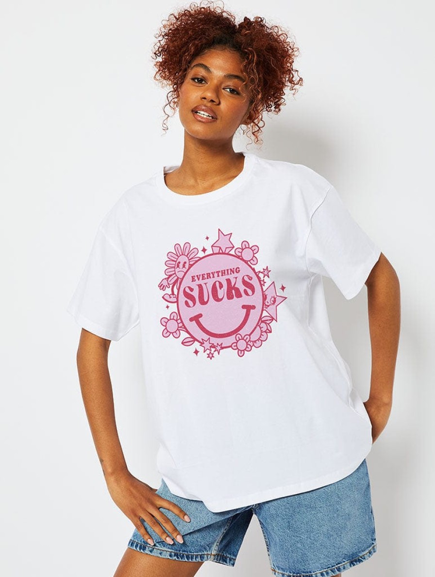 Skinnydip London Everything Sucks White T-Shirt Tops & T-Shirts