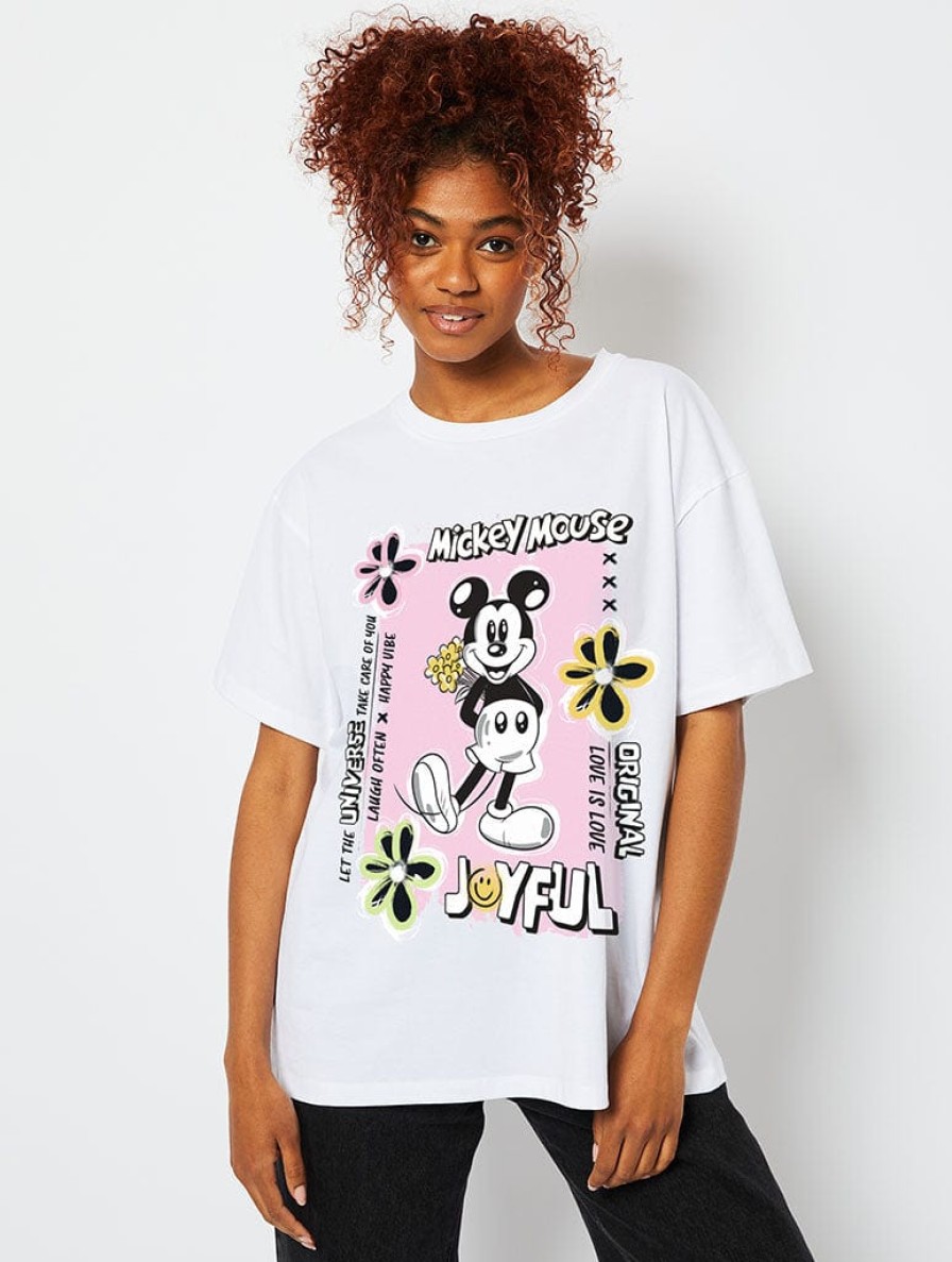 Skinnydip London Disney Mickey Poster T-Shirt In White Tops & T-Shirts