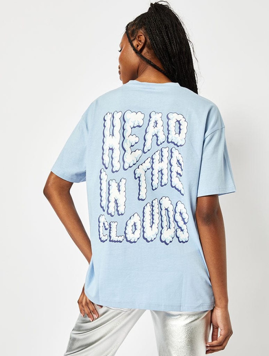 Skinnydip London Head In The Clouds Oversized T-Shirt In Blue Tops & T-Shirts