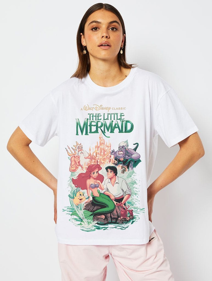 Skinnydip London Disney Little Mermaid Poster T-Shirt In White Tops & T-Shirts