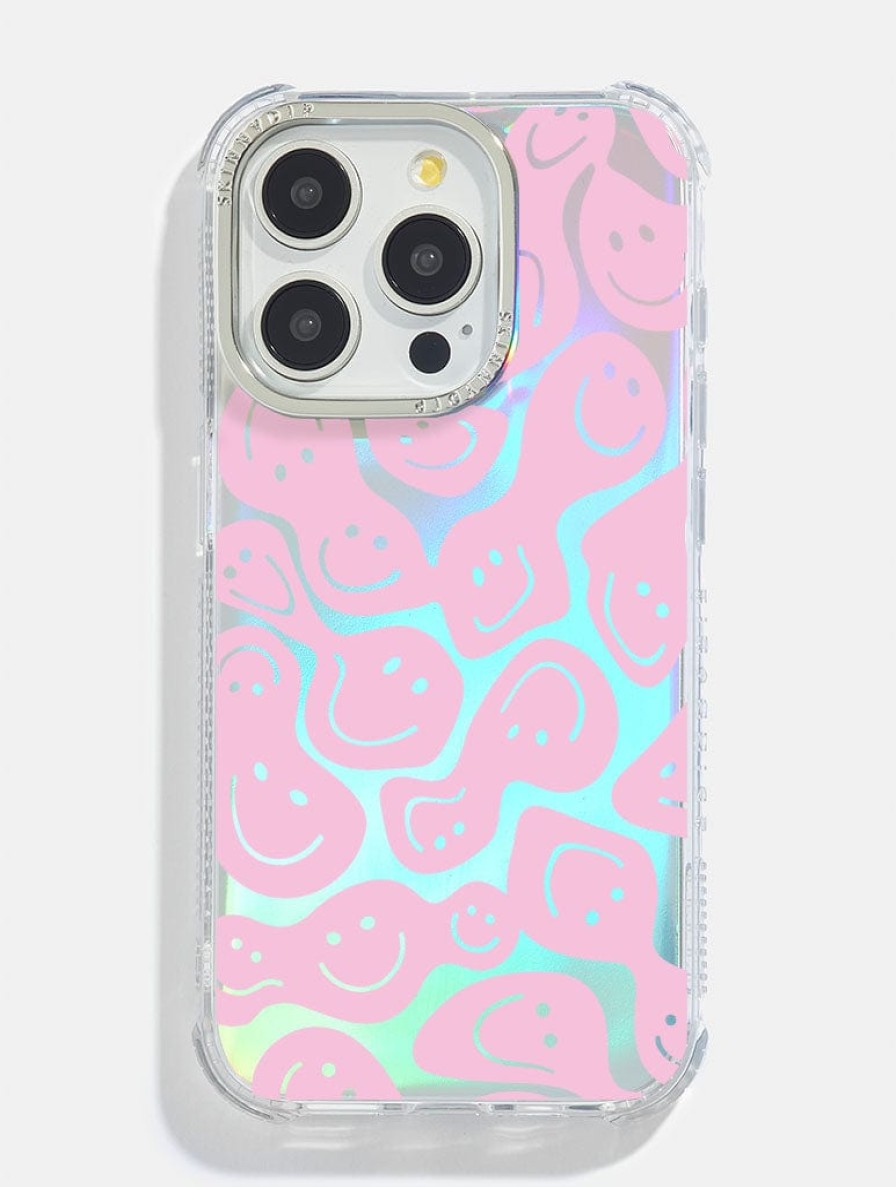 Skinnydip London Pink Warped Happy Face Holo Foil Shock Iphone Case Iphone Xr / 11 Cases