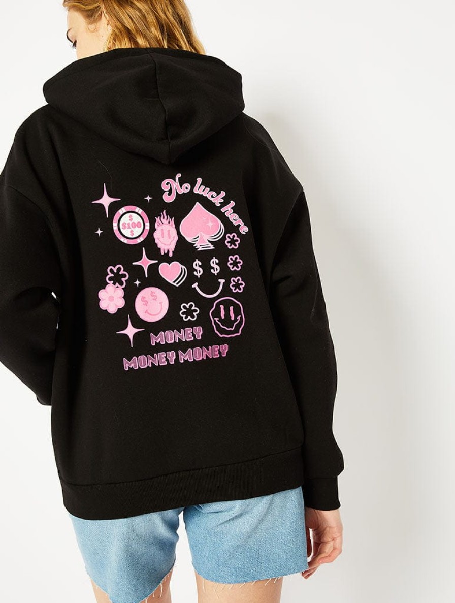 Skinnydip London No Luck Here Oversized Hoodie In Black Hoodies & Sweatshirts