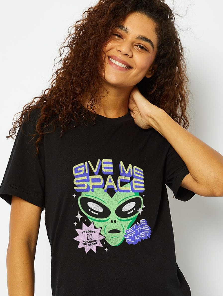 Skinnydip London Give Me Space T-Shirt In Black Tops & T-Shirts