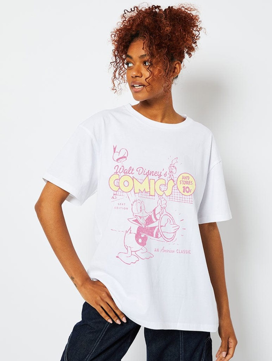 Skinnydip London Disney Donald Duck Comic T-Shirt In White Tops & T-Shirts