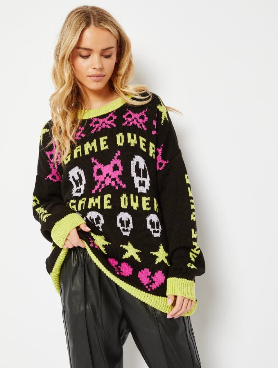 Skinnydip London Game Over Black Knitted Jumper Jumpers & Cardigans