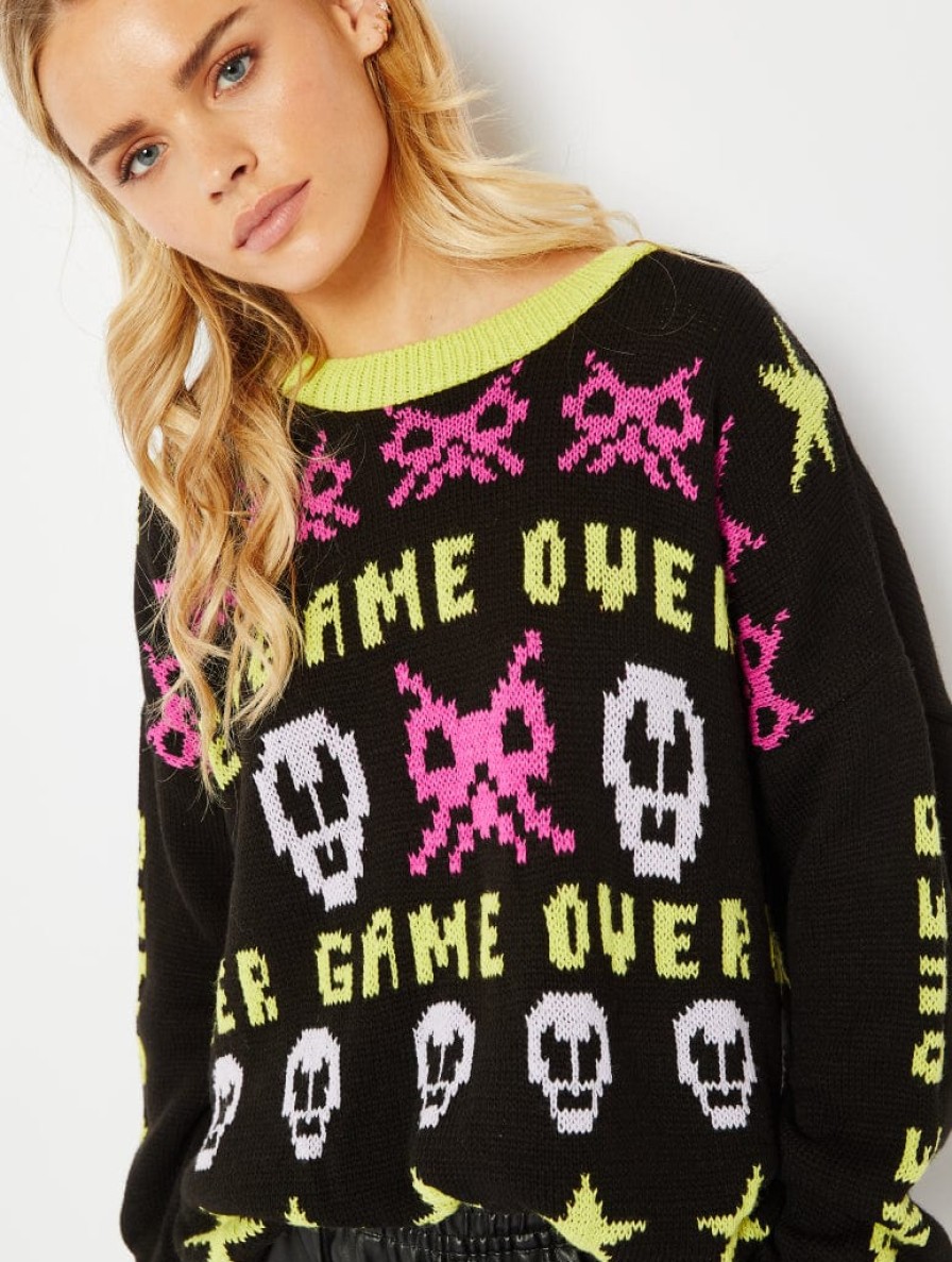 Skinnydip London Game Over Black Knitted Jumper Jumpers & Cardigans