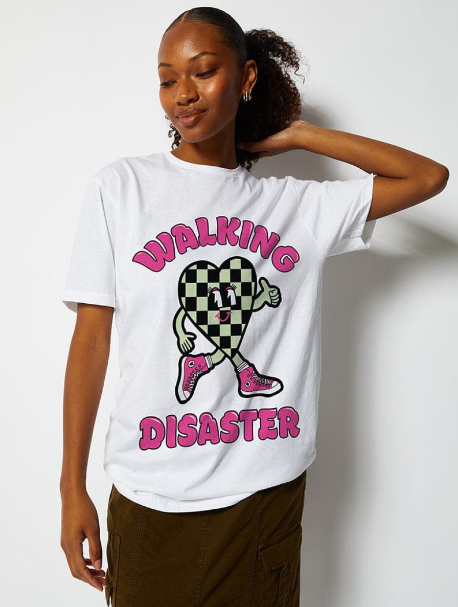 Skinnydip London Walking Disaster T-Shirt In White Tops & T-Shirts