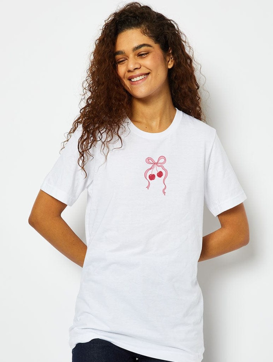 Skinnydip London Cherry Bow T-Shirt In White Tops & T-Shirts