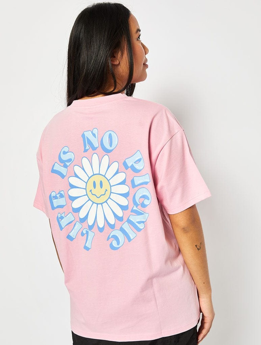 Skinnydip London Life Is No Picnic Oversized T-Shirt In Pink Tops & T-Shirts