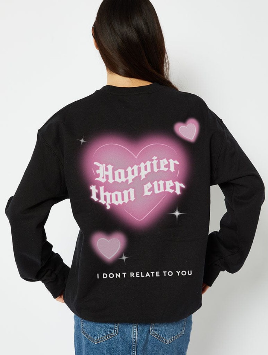 Skinnydip London Happier Than Ever Sweatshirt In Black Hoodies & Sweatshirts