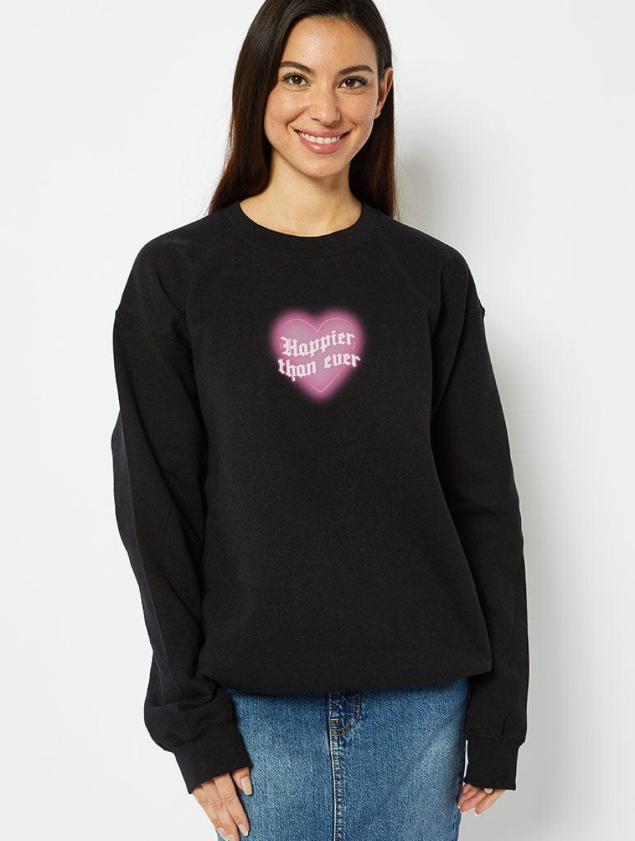 Skinnydip London Happier Than Ever Sweatshirt In Black Hoodies & Sweatshirts