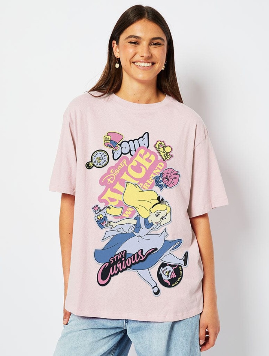 Skinnydip London Disney Alice In Wonderland T-Shirt In Pink Tops & T-Shirts