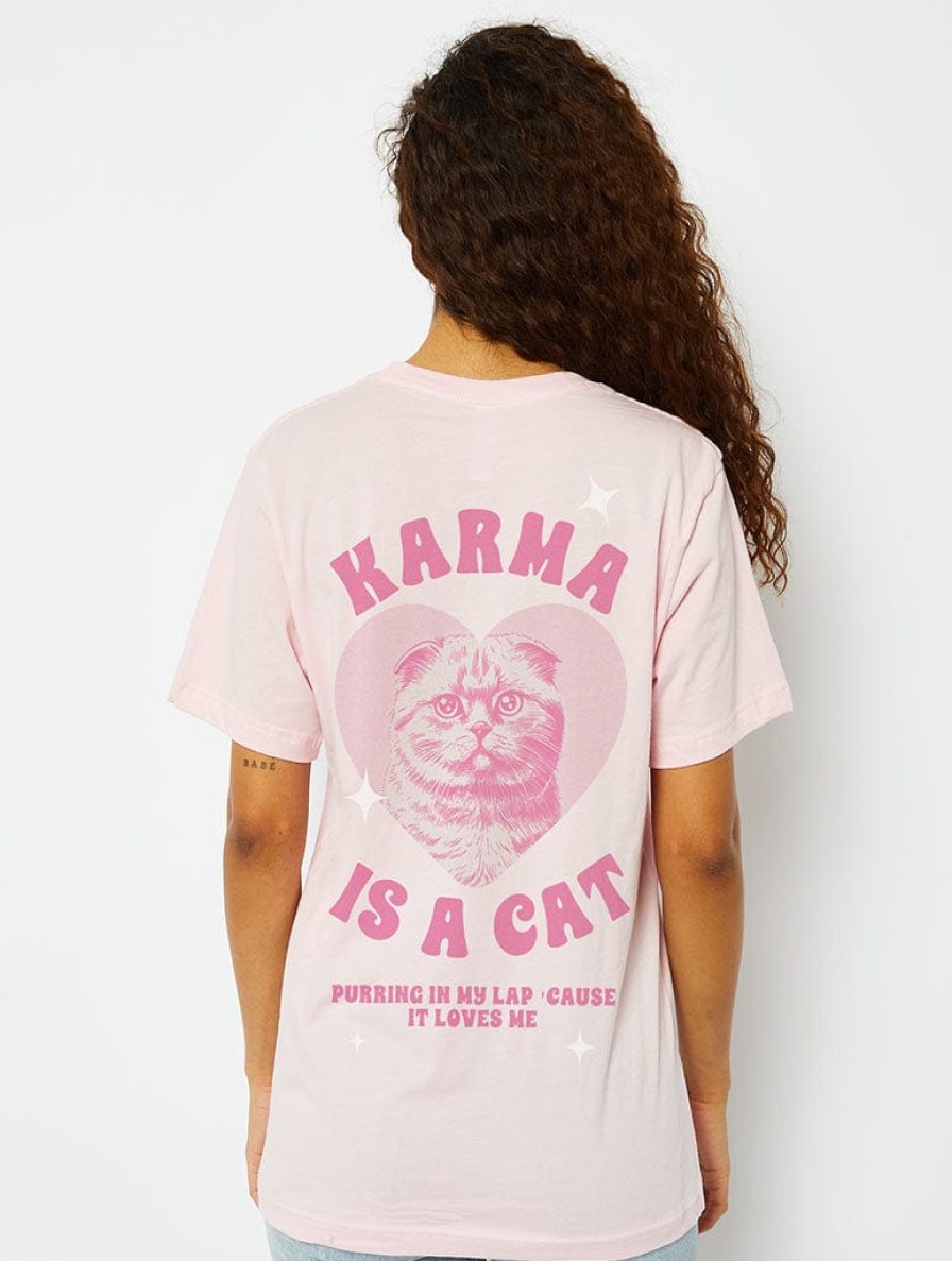 Skinnydip London Karma Is A Cat T-Shirt In Pink Tops & T-Shirts