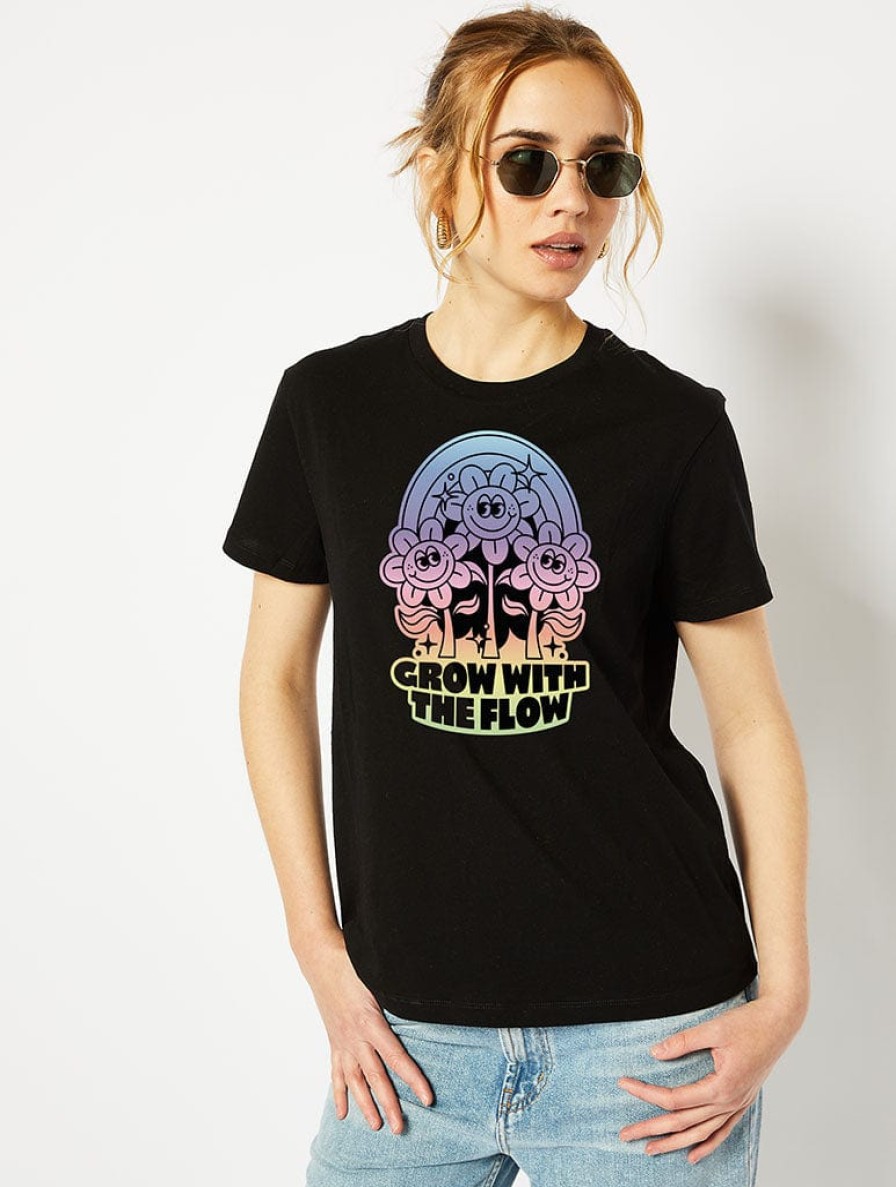 Skinnydip London Grow With The Flow T-Shirt In Black Tops & T-Shirts