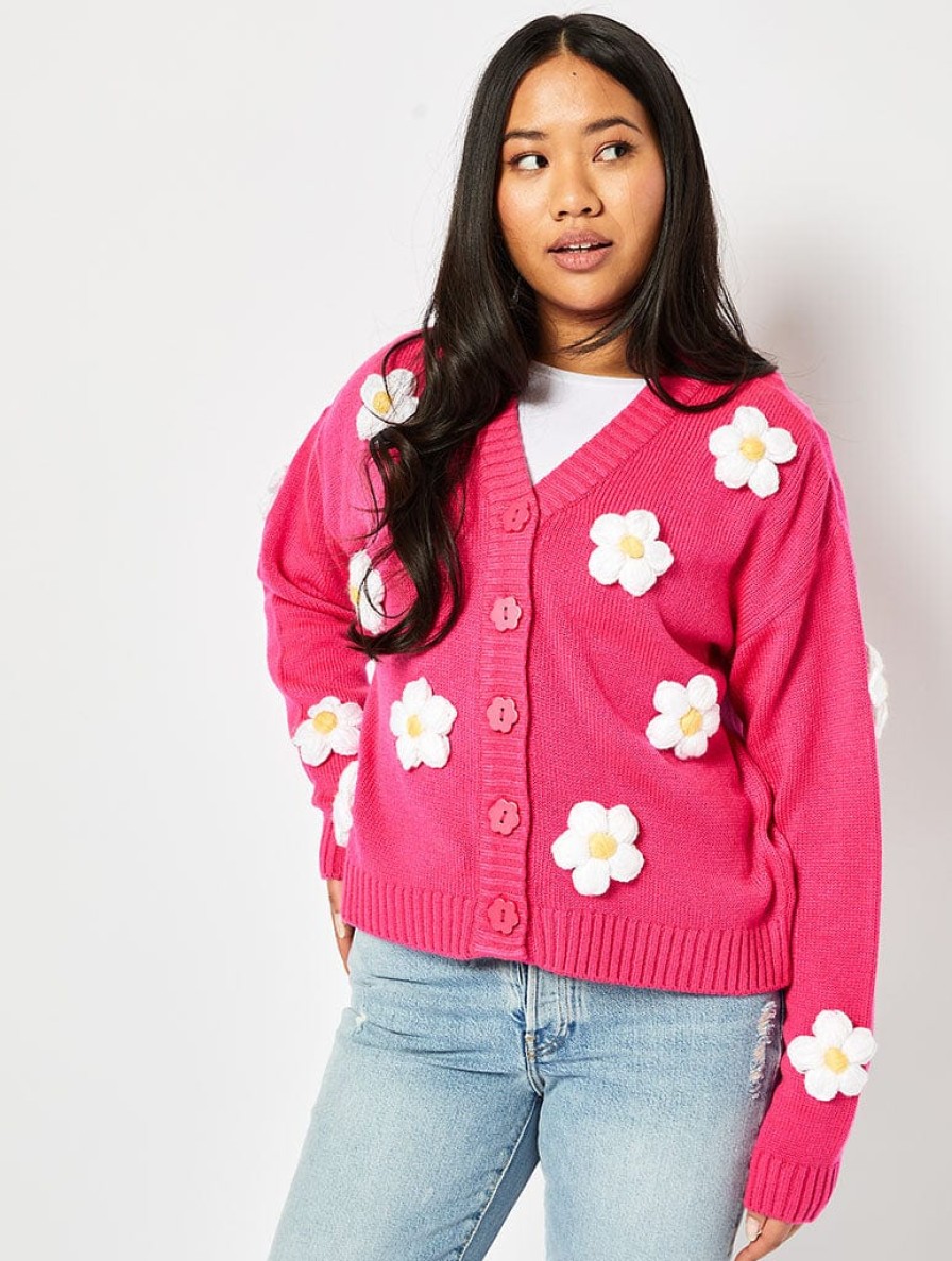 Skinnydip London Applique Flower Cardigan In Pink Jumpers & Cardigans