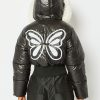 Skinnydip London Black Butterfly Puffer Jacket With Fur Trim Coats & Jackets