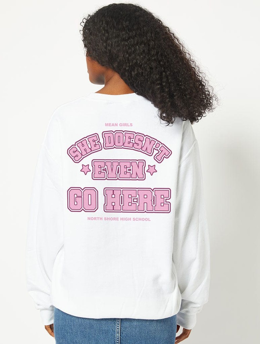 Skinnydip London Mean Girls X Skinnydip She Doesn'T Even Go Here Sweatshirt In White Hoodies & Sweatshirts