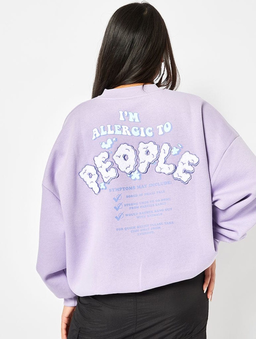 Skinnydip London Allergic To People Oversized Sweatshirt In Lilac Hoodies & Sweatshirts