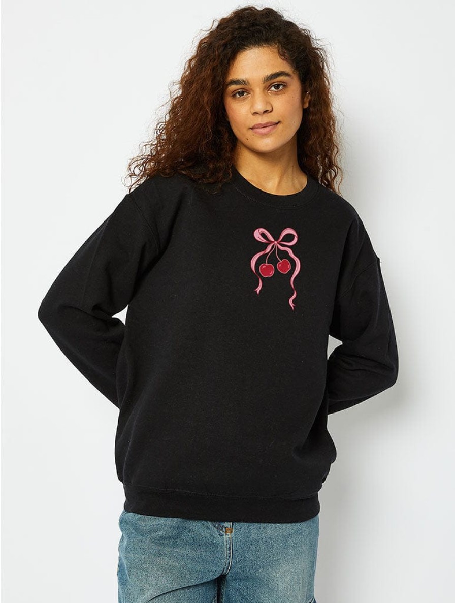 Skinnydip London Cherry Bow Sweatshirt In Black Loungewear