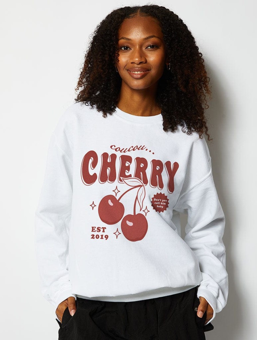 Skinnydip London Cherry Sweatshirt In White Loungewear