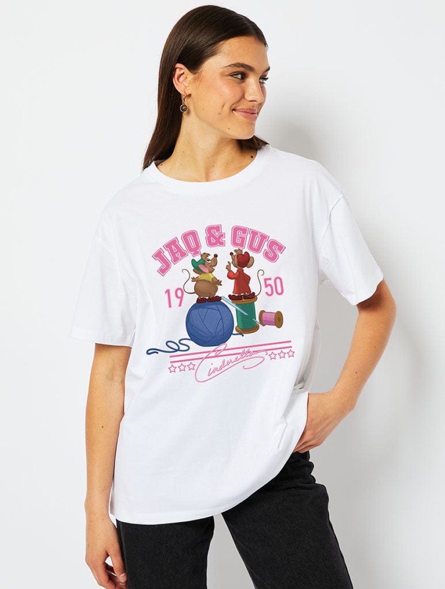 Skinnydip London Disney Jaq & Gus Varsity T-Shirt In White Tops & T-Shirts