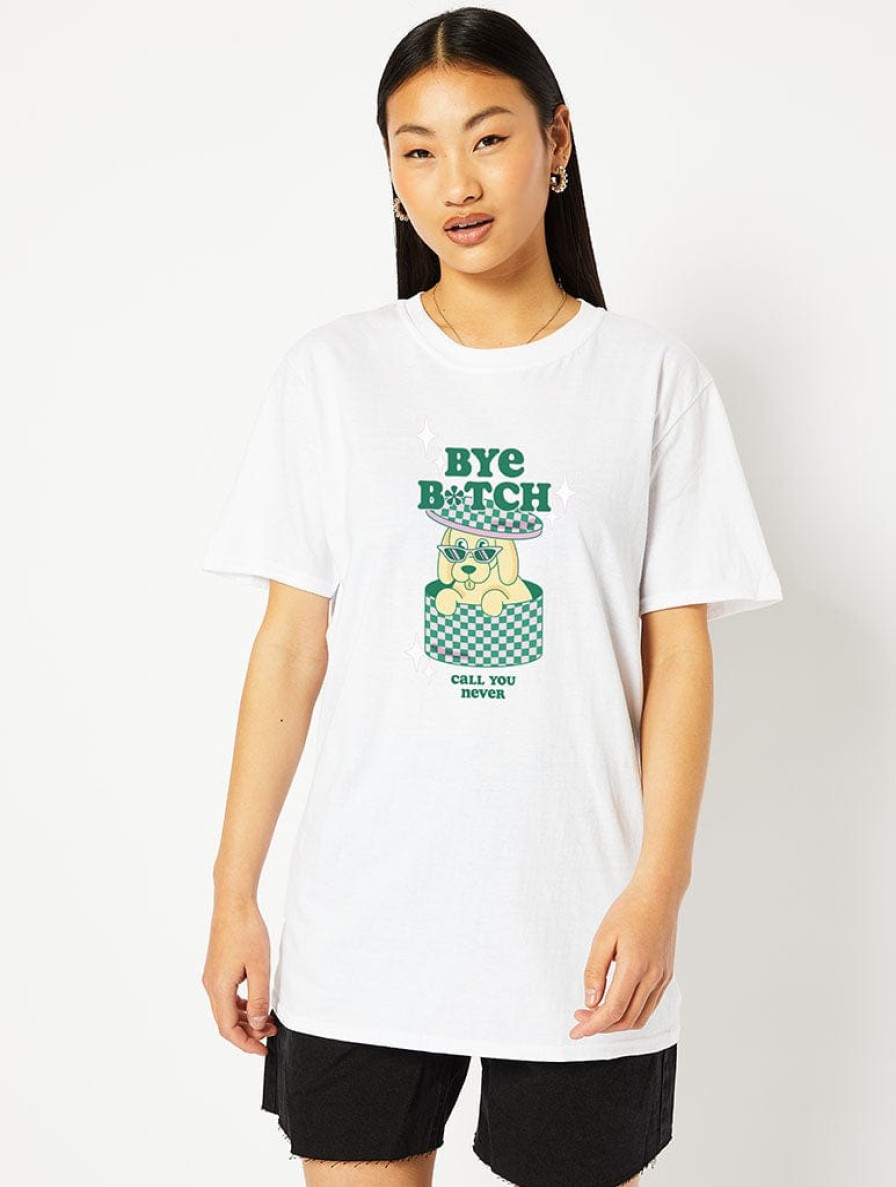 Skinnydip London Bye B*Tch T-Shirt In White Tops & T-Shirts