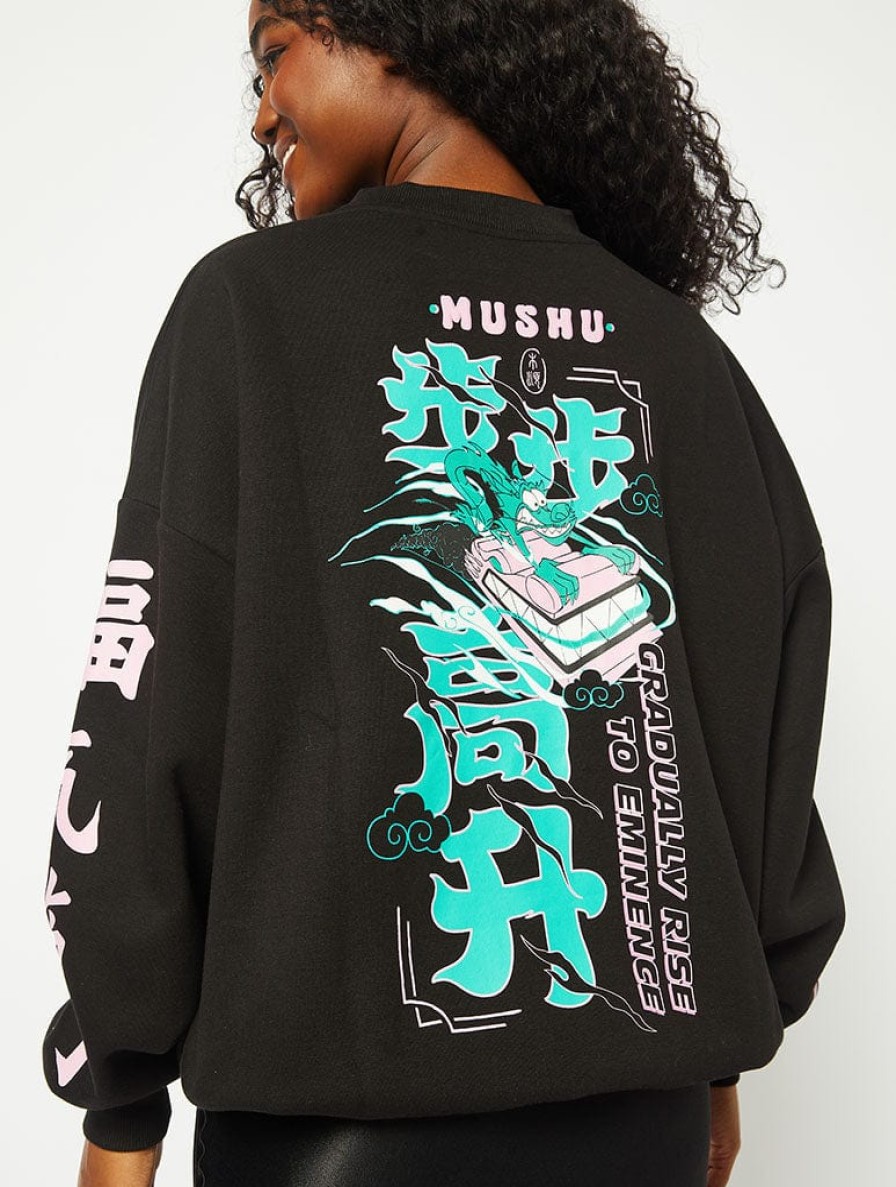 Skinnydip London Disney Mushu Oversized Sweatshirt In Black Hoodies & Sweatshirts