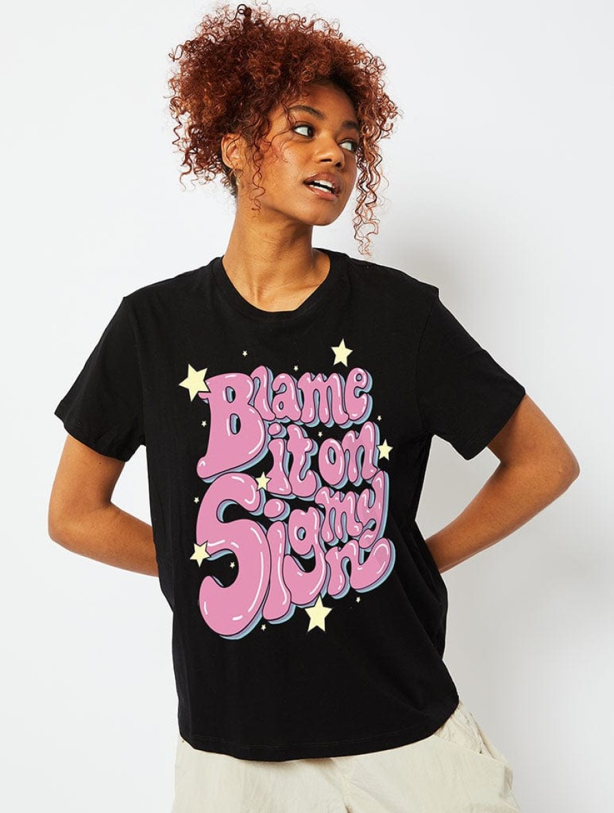 Skinnydip London Blame It On My Sign Black T-Shirt Tops & T-Shirts