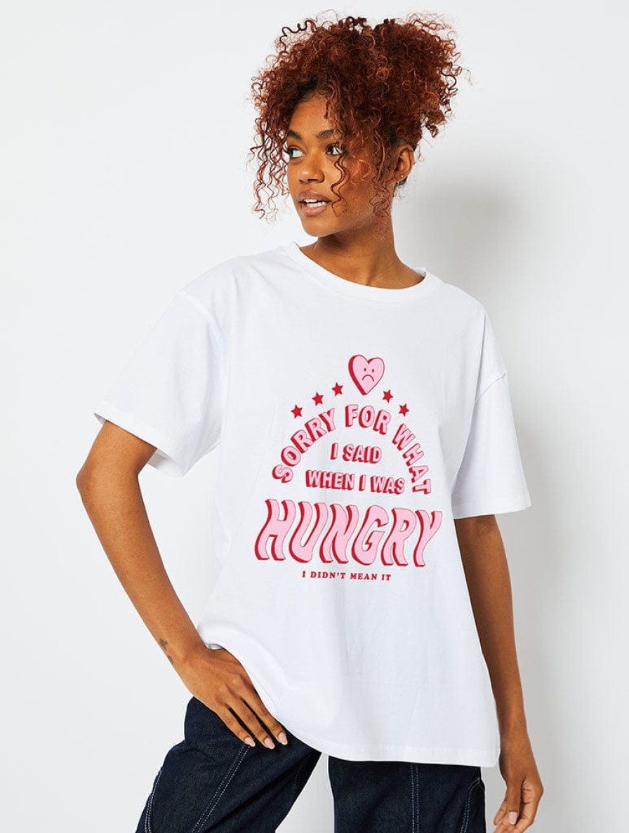 Skinnydip London Sorry For What I Said T-Shirt In White Tops & T-Shirts