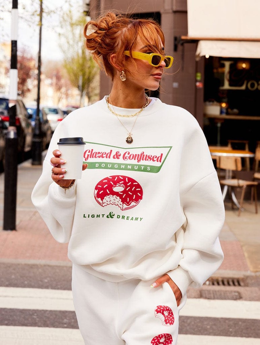 Skinnydip London Glazed And Confused Oversized Ecru Sweatshirt Hoodies & Sweatshirts